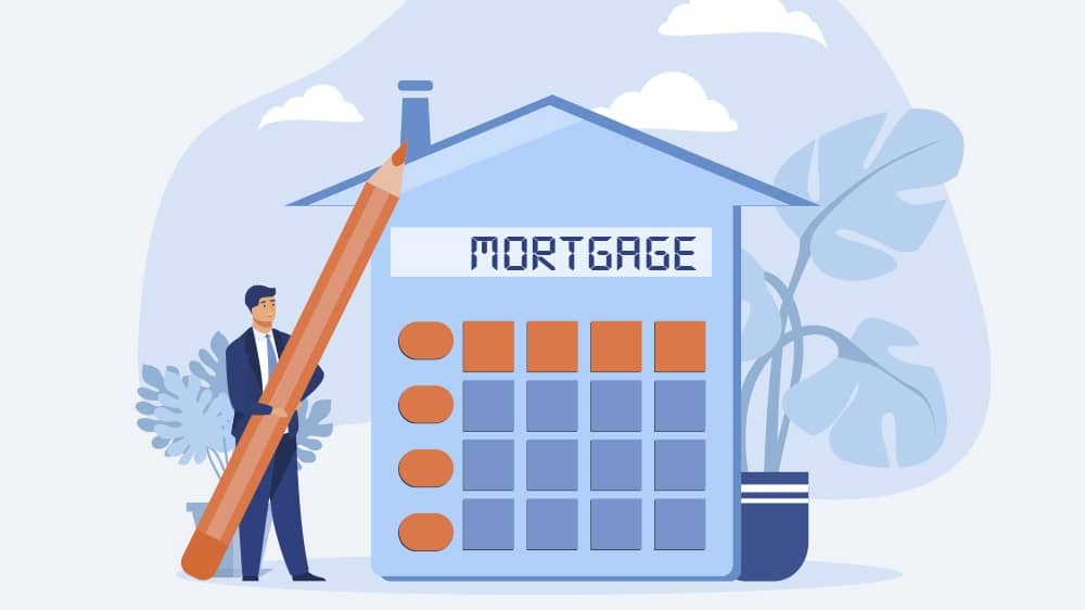 A graphic image depicting a man checking off his mortgage slowly as he pays it off.