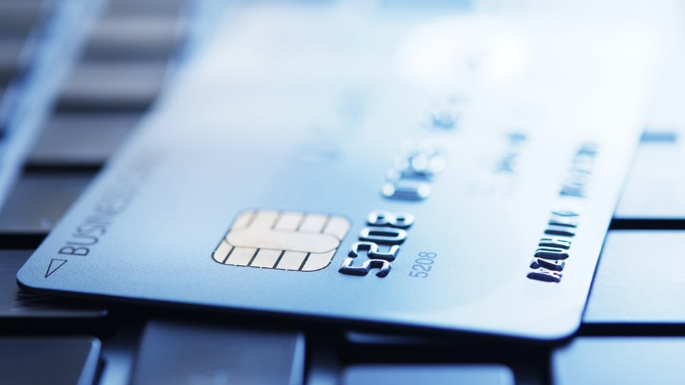 Side view of a credit cards